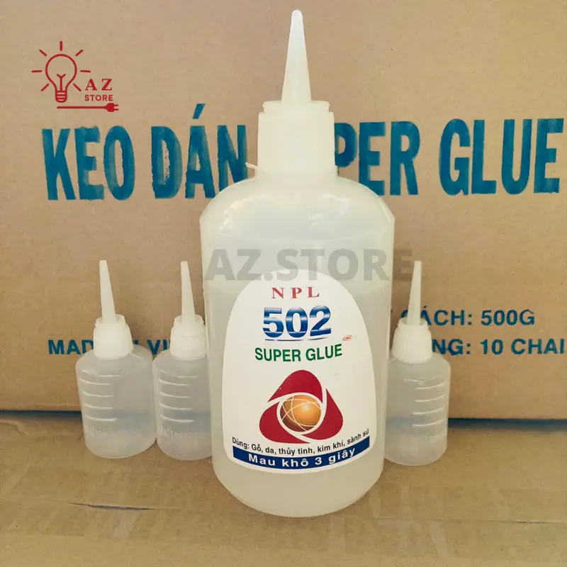 Keo 502 NLP BÁN SỈ NGUYÊN THÙNG - keo dán sắt lớn lọ tròn siêu dính 500ml -Tặng kèm 3 chai rỗng nhỏ để chiết sản phẩm 1