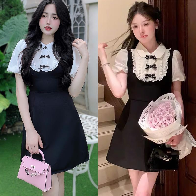 Thời Trang Bigsize Váy Đi Tiệc Cho Nữ Vải Cotton Lạnh Cao Cấp Thanh lịch 50 - 100Kg Dress Đầm Women Voan Đen - A.1398