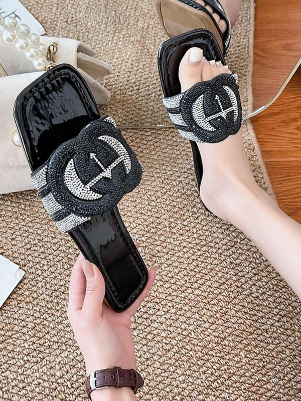 Women's Fashionable Rhinestone Decorated Slides, Casual Comfortable Flat Sandals for Summer, Lightweight Breathable Shoes for Daily Wear 4