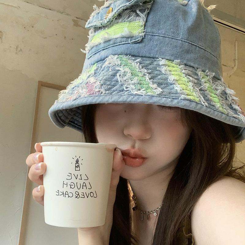 Mũ Bucket Denim, Thiết Kế Độc Đáo Của Harajuku, Dành Cho Nam Và Nữ, Thích Hợp Cho Mùa Xuân Và Mùa Hè, Che Nắng, Thời Trang, Họa Tiết Đầy Màu Sắc, Phong Cách Cổ Điển Hip-Hop, Mũ Nữ 2