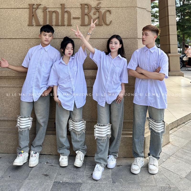 QUẦN JEAN NAM NỮ ỐNG XUÔNG VÁ GỐI 4 SỌC (chính chủ SLMP)