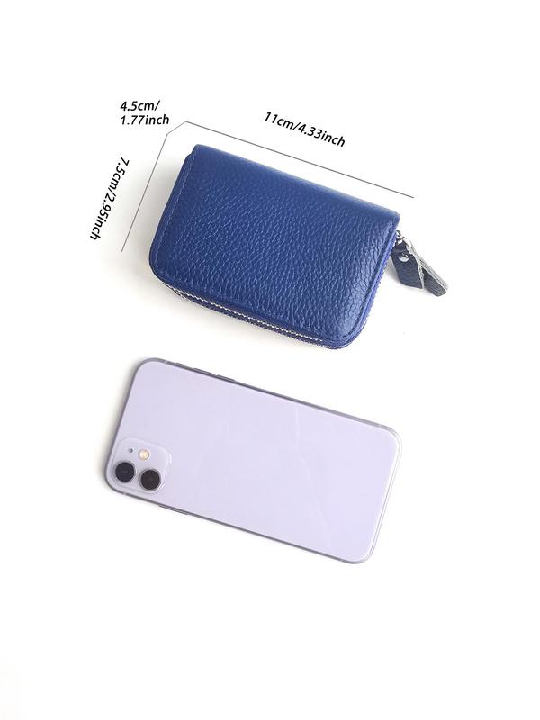 Women's Genuine Leather Wallet, Solid Color Zipper Card Holder, RFID Blocking Anti-theft Short Wallet, Fashionable Multi Card Slot Card Holder for Women & Girls, Small Purse for Daily Used 8