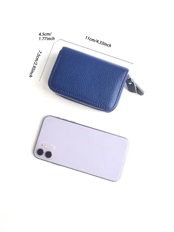 Women's Genuine Leather Wallet, Solid Color Zipper Card Holder, RFID Blocking Anti-theft Short Wallet, Fashionable Multi Card Slot Card Holder for Women & Girls, Small Purse for Daily Used 8