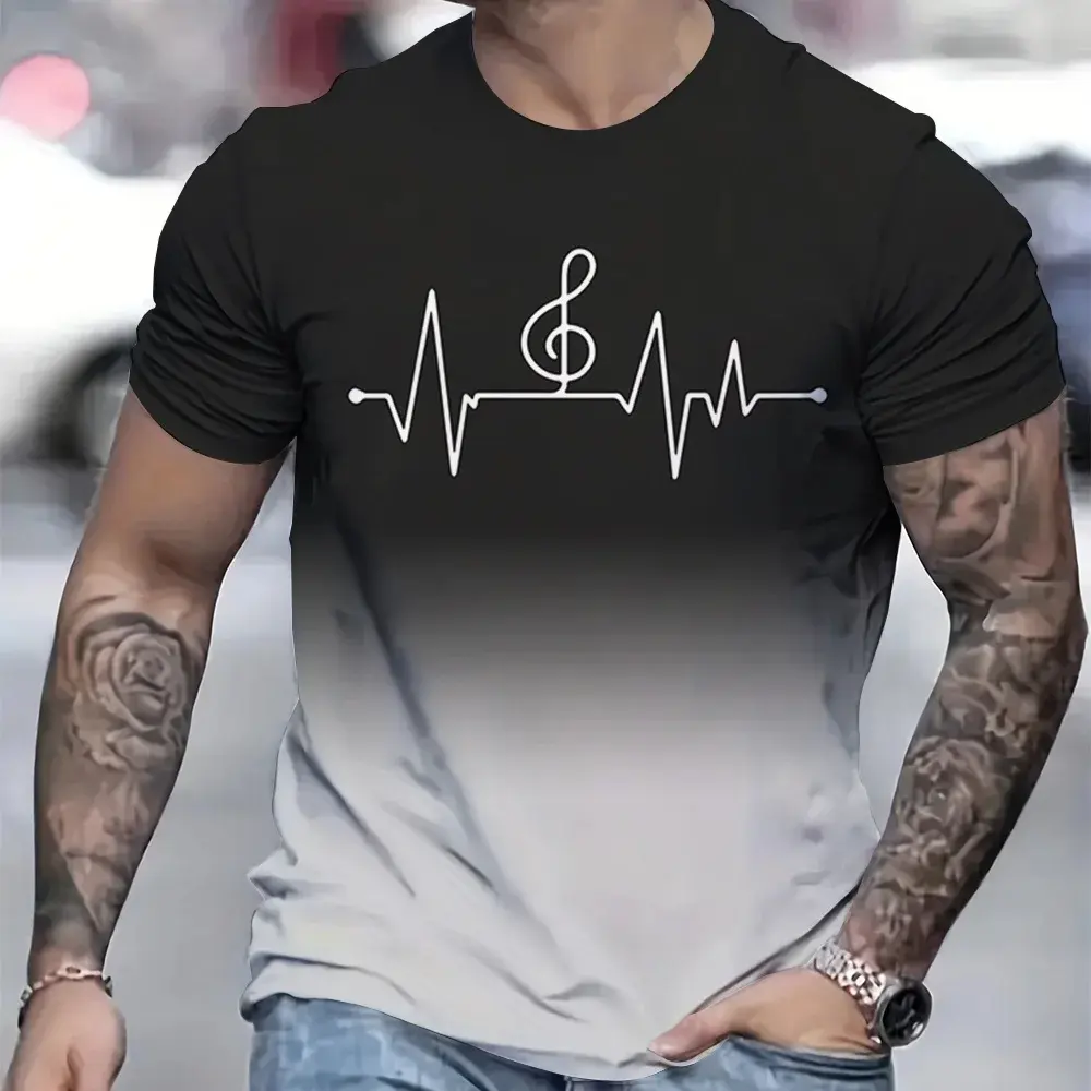 Casual Men's T-Shirt Summer Gym Short Sleeved T-Shirt 3d Ripple Pattern Printed Tops Slim Fit Men's Clothing Oversized T-Shirt