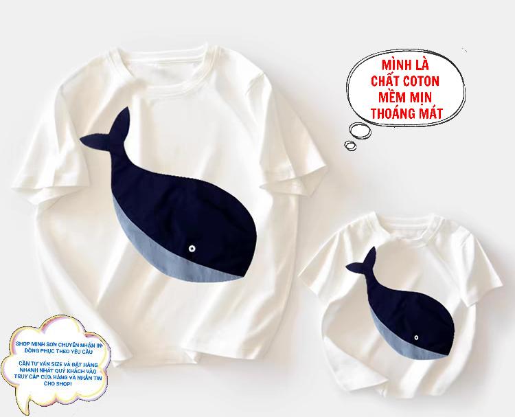 🐳🐋🐳ÁO ĐÔI MẸ CON HÌNH CÁ HEO CHẤT COTTON ĐỦ MÀU ĐỦ SIZE Nữ Women Top Thun Trắng Quần Ngủ 3