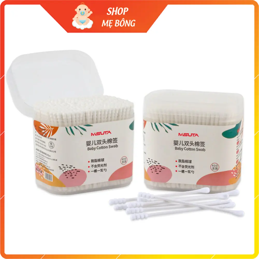 Tăm bông cho bé sơ sinh được hộp 400 que Misuta, hộp V-coool 200 que