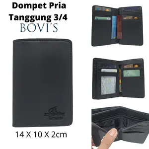 Dompet Pria Tanggung 3/4 Original Branded Bovis Model Terbaru Kekinian Keren Anak Muda Harga Murah Terjangkau Tipe Distro Bahan Premium Berkualitas Kartu Uang Kulit Cowok Hitam