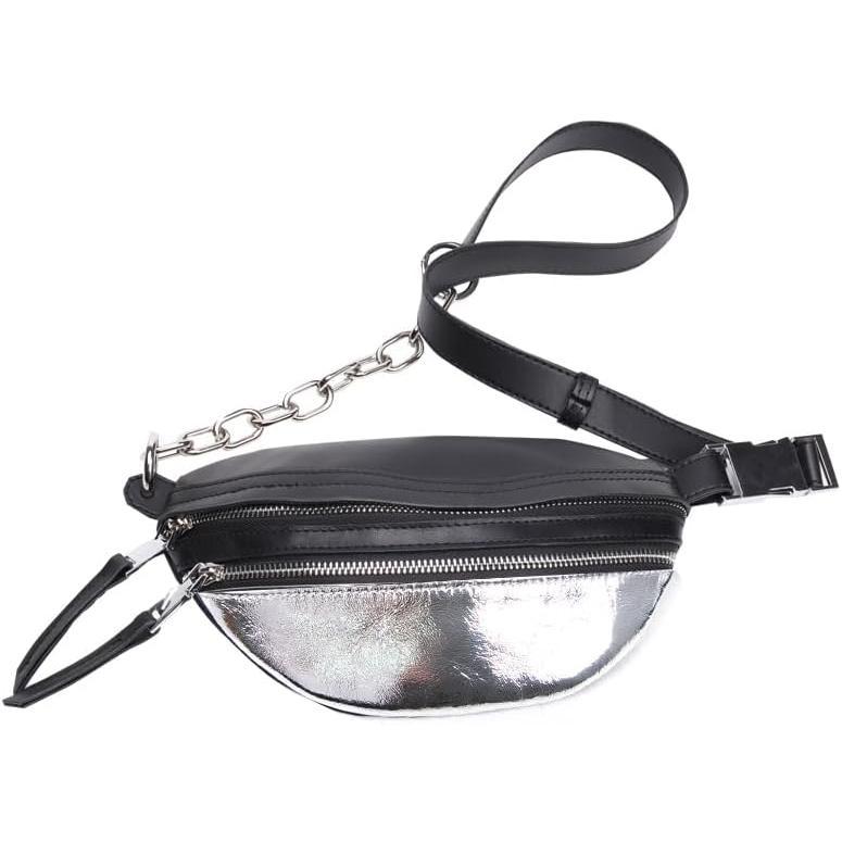 TikTok Shop Women s Stylish Crossbody Bag Genuine Leather Black Silver Waist Bag with Adjustable Strap Fashion Fanny Pack Sling Purse for Shopping and Travel Perfect Women s Gift