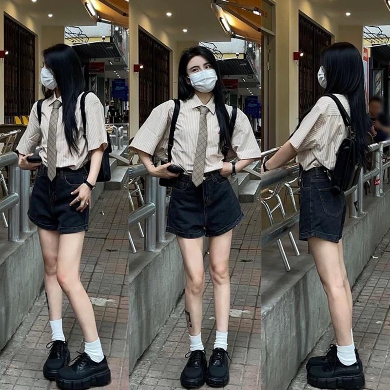   MINA JEANS  Quần Sọt Jean Nữ Lai Cuốn 3p Thêu Cún  Hàng Xịn Cao Cấp   