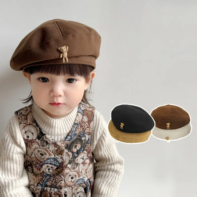 Mũ Nồi Cho Bé Gái, Thiết Kế Hình Gấu Dễ Thương, Thích Hợp Cho Mùa Thu Và Mùa Đông, Mũ Len Ấm Áp, Cho Trẻ Mới Biết Đi, Phong Cách Cổ Điển Màu Trơn Ins, Thích Hợp Cho Trẻ Em, Nghệ Sĩ Và Mũ Họa Sĩ