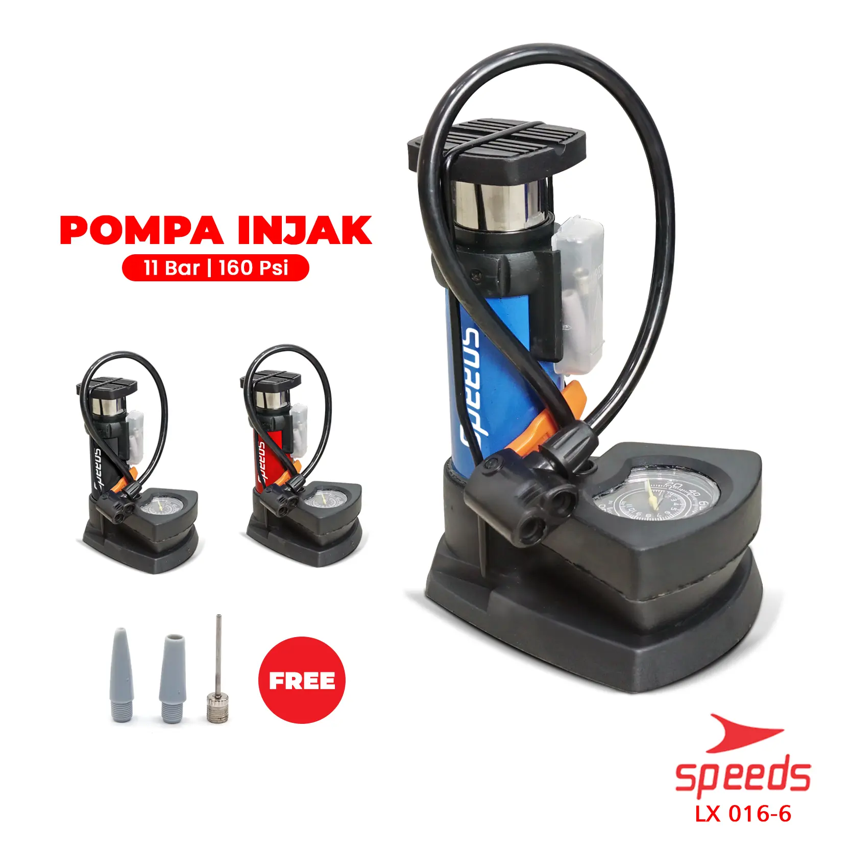 SPEEDS Mini Foot Pump Portable High Pressure-Pompa Angin Kaki Untuk ban mobil motor 016-6