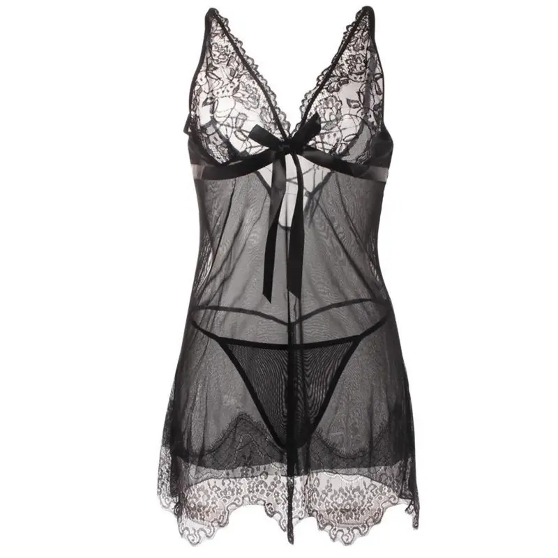 Gaun Malam Wanita Renda Transparan DressLingerie Motif Bunga Fit Tidur 1177 6