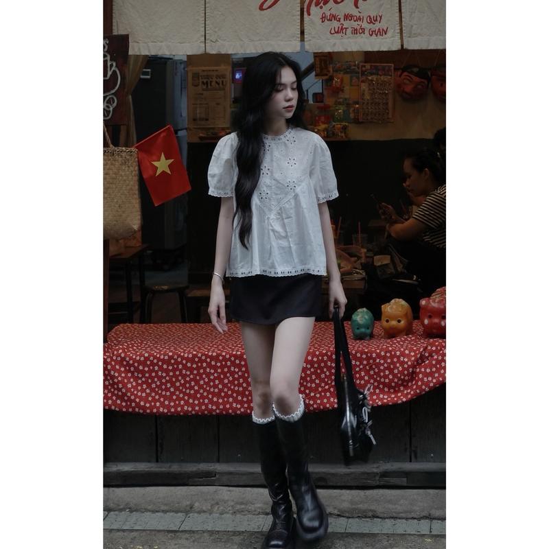 [SMOR ROOM] Áo babydoll phối hoa thêu HG