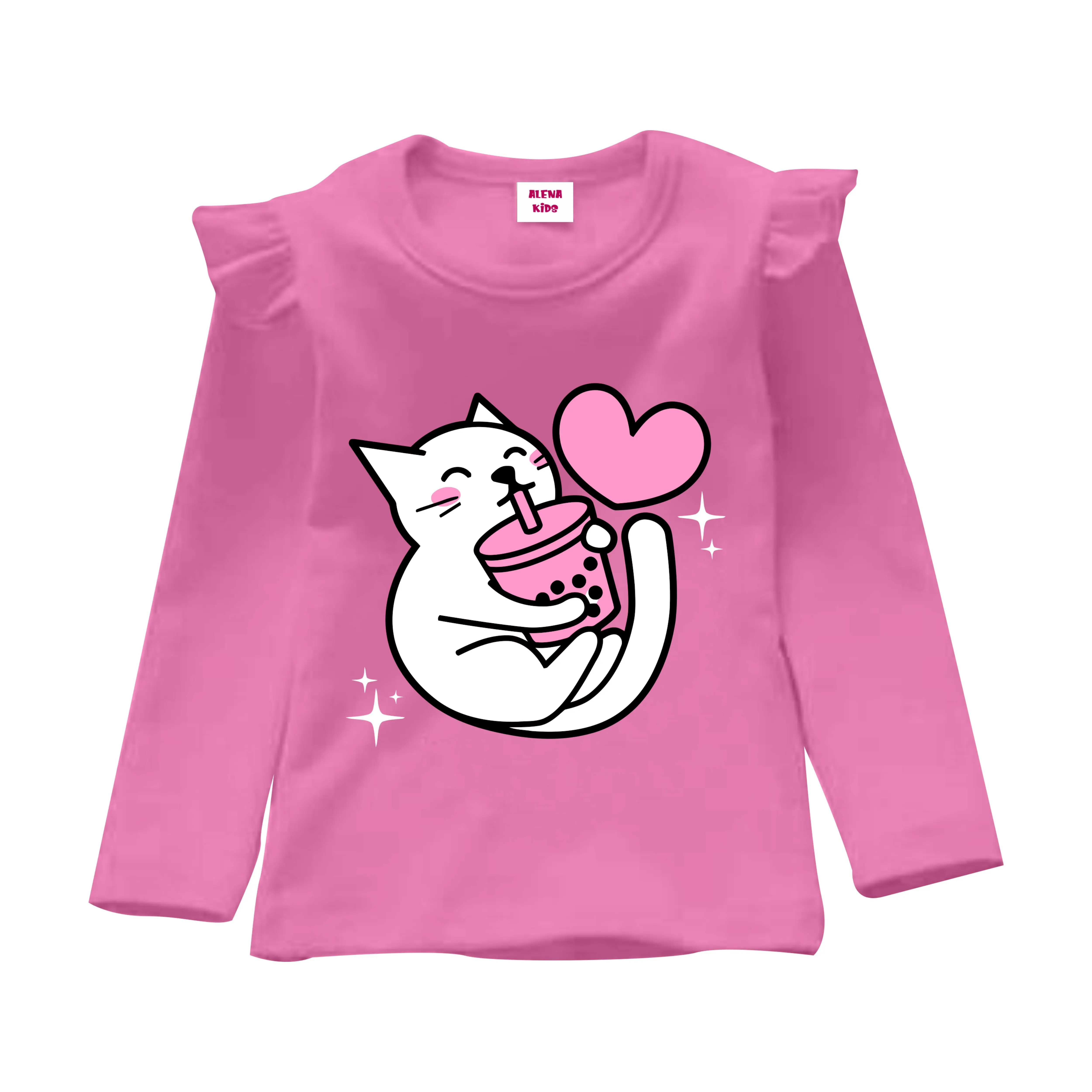 Kaos Anak Lengan Panjang Pink Fashion Katun Santai Cewek - Bahan Cotton Polyster 24s (100% Ori)