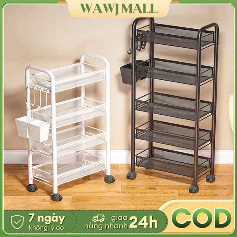Wawj Xe đẩy Spa 3-4-5 tầng sắt mắt lưới, đa năng Có bánh xe, dễ dàng di chuyển Kệ lưu trữ có thể tháo rời Kệ khung thép có bánh xe, dễ dàng di chuyển, chắc chắn và bền bỉ, không bị gỉ. main