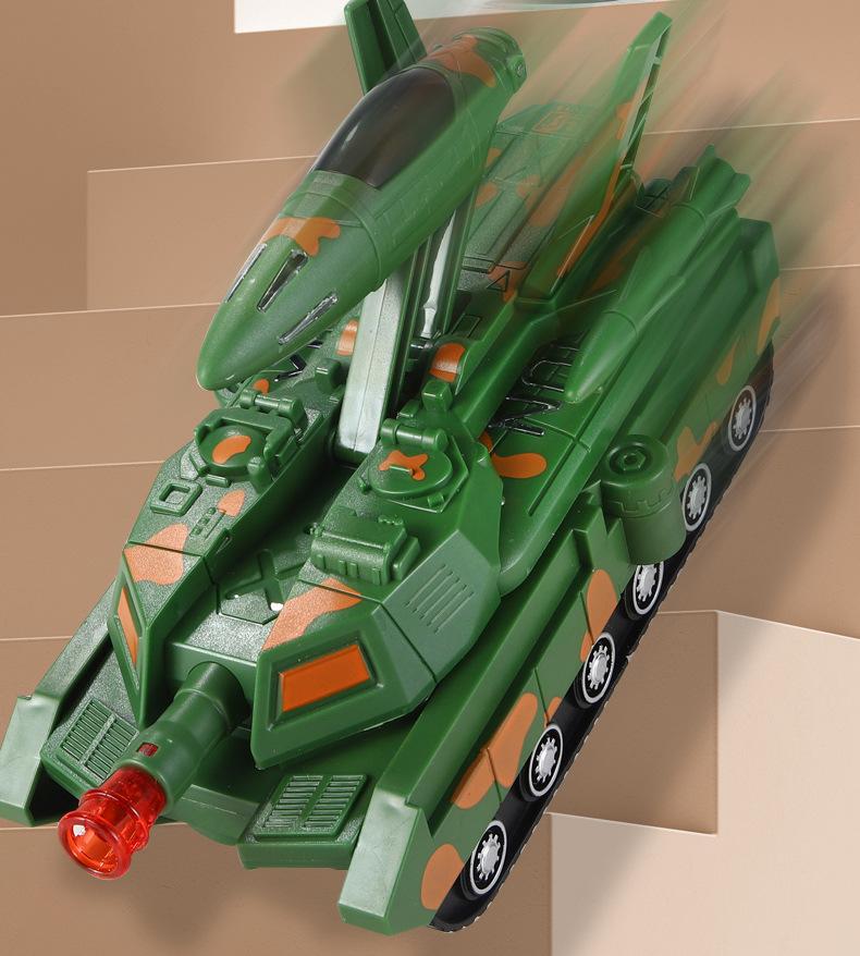 Product Introduction of Children's Electric Universal Deformation Flying Locomotive Light Music Tank Automatic Robot Police Car Toy 12