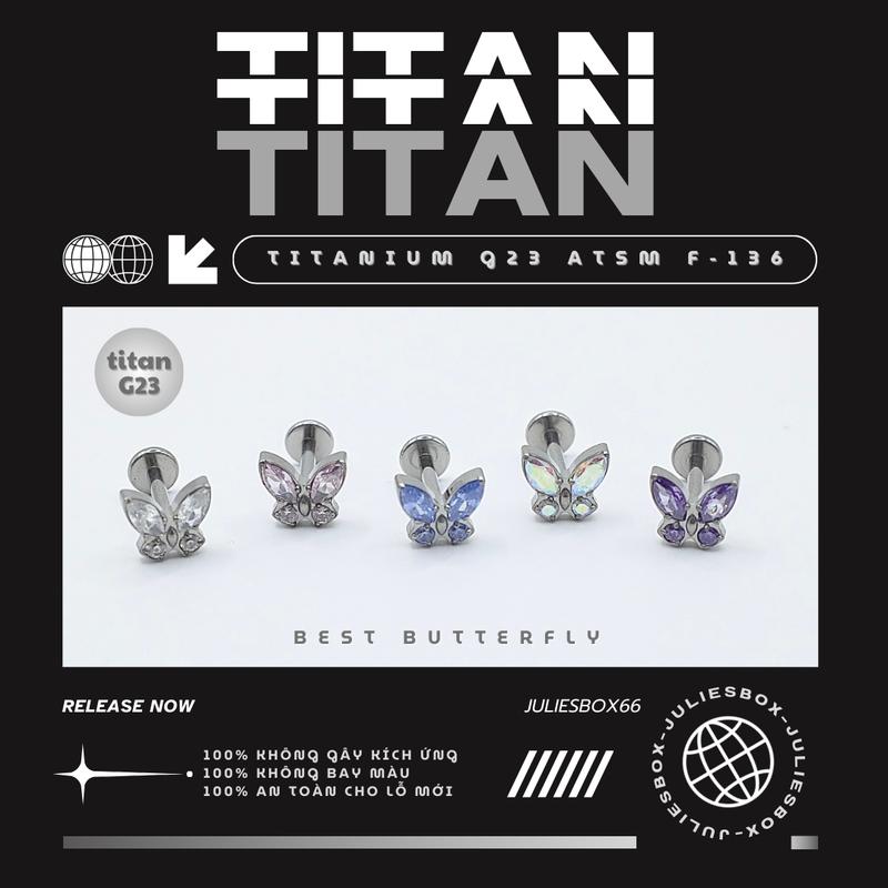 [1 Chiếc] [XỎ] Khuyên Tai TITAN G23 ASTM F-136 Best Butterfly Phù Hợp Helix Lobe Cách Điệu Unisex Không Ngứa Không Phải Màu Julies Box 66