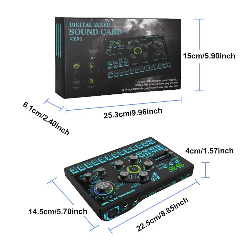 USB Rechargeable Sound Card, Professional Live Sound System Card, Live Streaming Mixing Console, Audio Mixer for Live Streaming, Karaoke, DJ, Music Production 1