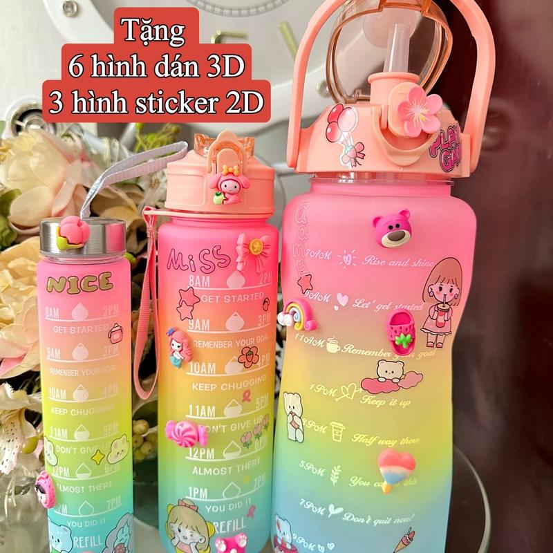 Sét ba bình nước có kèm sticker và ống hút tiện dụng