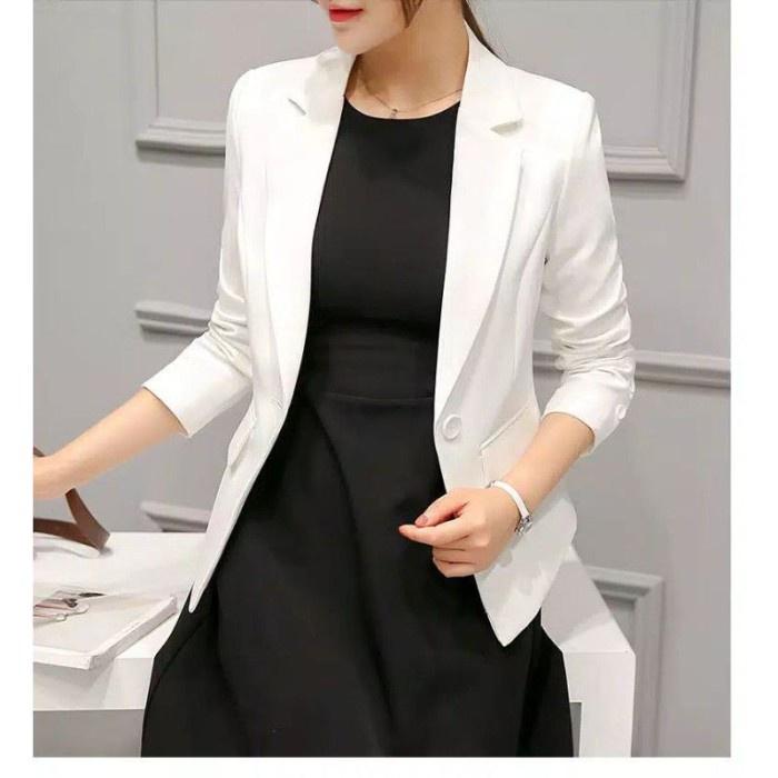 BLAZER WANITA KOREA / BLAZER WANITA PINK FANTA Formal Panjang Semi Tangan Semi Tangan Kerja Cewek Kantor Hitam 9