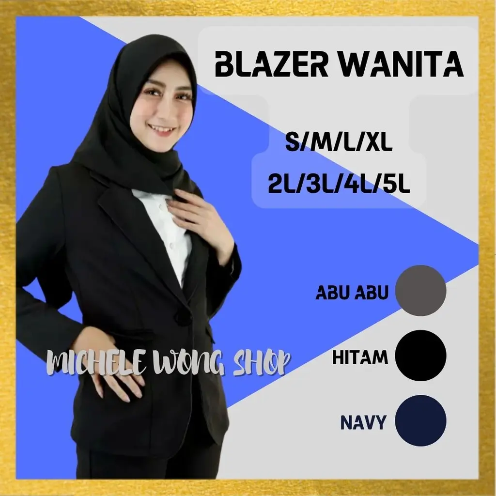 Blazer Hitam Biru Dongker Navy Abu-abu Wanita Formal Modern Kerja Kantor Interview Magang Sidang Kampus Kuliah COD Abu Panjang Baju
