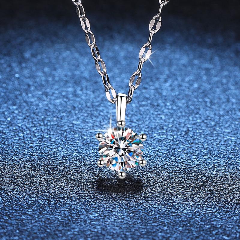 S925 Sterling Silver Moissanite During Women Lip Chain Korean Simple Style Six-Claw Moissanite 1 Karat Necklace Clavicle Chain JFK 5