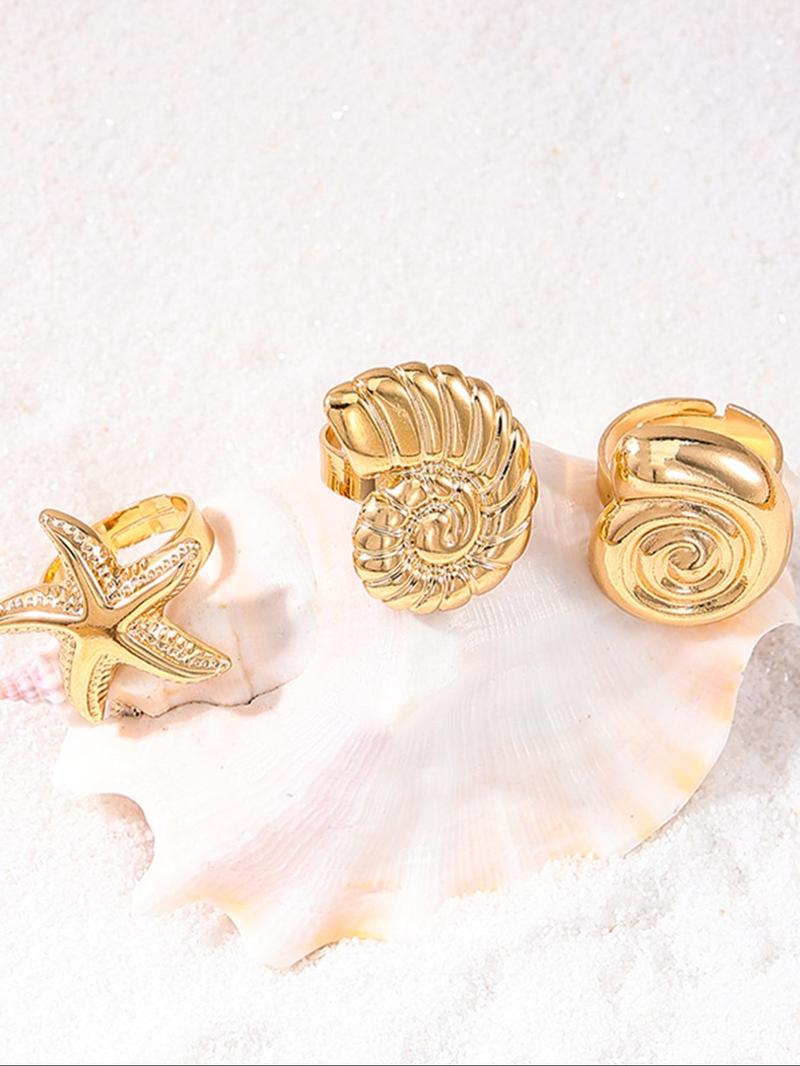 Product Introduction of Fashion Sea Life Design Ring, Fashionable Starfish & Shell Design Ring for Women & Girls, Casual Jewelry for Party, Daily Clothing Decor, Trendy Jewelry for Gift 2