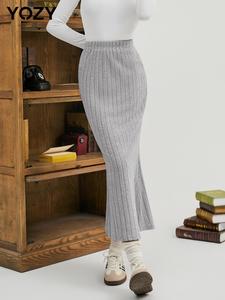 YOZY Women's Solid High Waist Mermaid Skirt, Preppy Style Long Skirt for Spring & Fall, Fashion Women's Skirt for Daily Wear