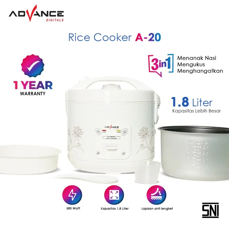 Rice Cooker Advance A20 1.8 Liter rice cooker Penanak Nasi Serbaguna 3 in 1 Listrik Sendok 0