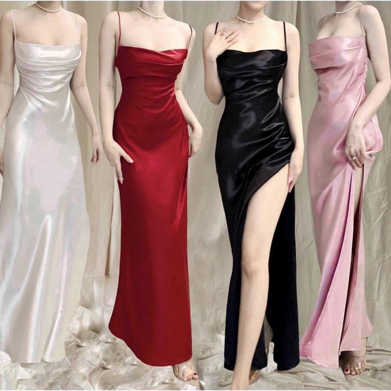 Đầm Lụa Hai Dây Hở Lưng Sang Chảnh  Không Mút  - Váy Lụa Hai Dây Hở Lưng Dáng Dài Tôn Dáng- Hana Dress Nữ Voan 