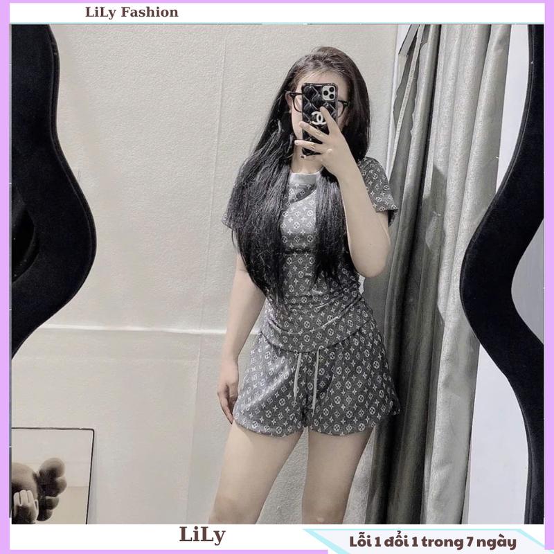Set bộ quần áo thun nữ hoạ tiết hoa mà ghi xám có nhúm eo tôn dáng EV XÁM 5