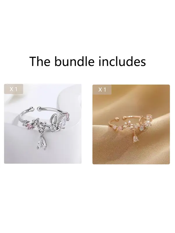 Elegant Rhinestone Inlaid Butterfly Design Cuff Ring As Valentine's Gift, Fashion All-match Accessories for Women & Girls, Matching Jewelry for Girlfriend 4