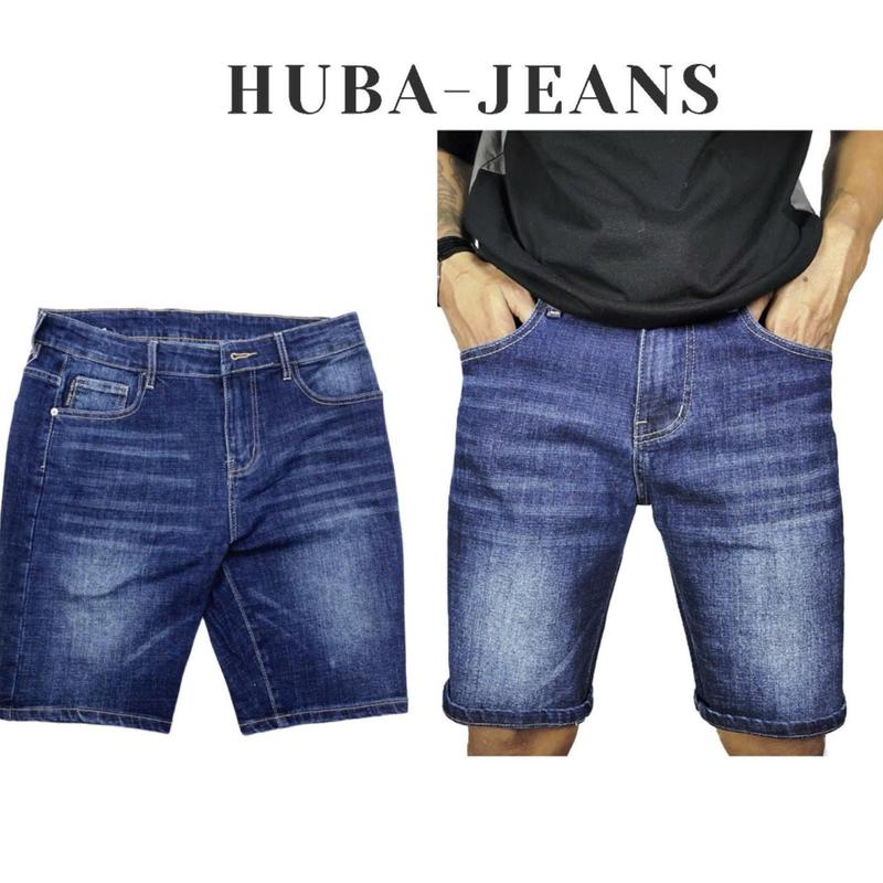Quần short jean nam wash XANH ĐẬM cao cấp HUBA-JEANS - Pants, Menswear Có Túi Denim