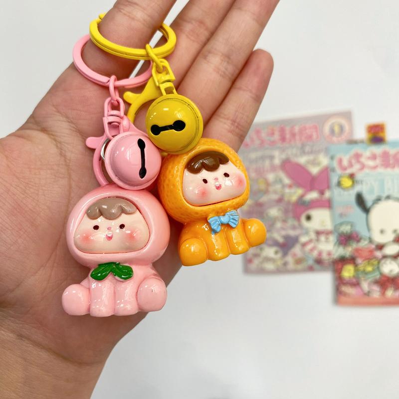 Fruits Cub Keychain Gifts Resin Kawaii Fruit Bell Keychain Funny Fashion Keyring Cute Bag Pendant Car Keychain 2