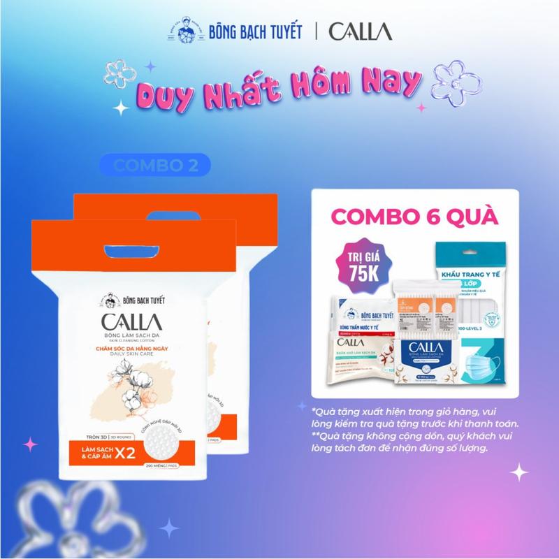 Combo 2 Bông tẩy trang làm sạch da Bông Bạch Tuyết Calla tròn 3D 200 miếng/gói Skincare Chăm Sóc Dachamsocdamat, makeup, bongtaytrang nướctaytrang