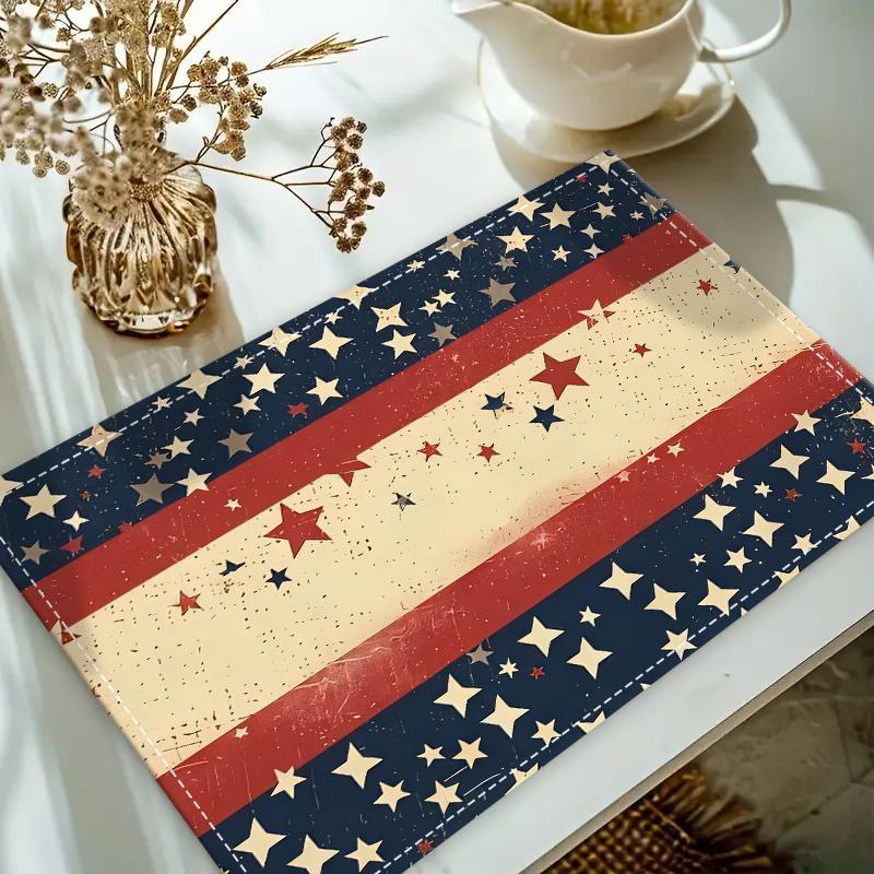 Starry Pattern Placemat, 1/4/6/8/12pcs American Flag Themed Placemat, Decorative Placemat for Home Kitchen Dining Table, Coasters 3
