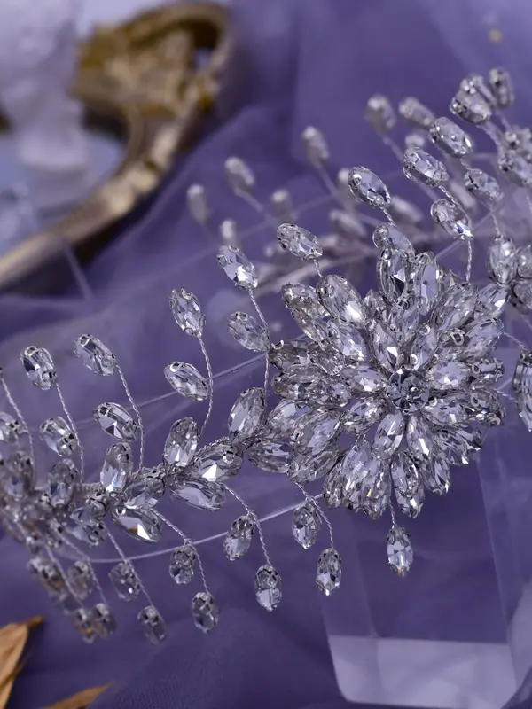 Rhinestone Decorated Flower Design Headband, Elegant Bridal Headwear for Wedding Bridal Party Formal Occasions, Fashion Hair Accessories for Women 5