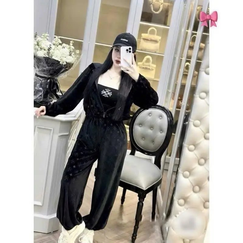 Sét bộ nhung 3 món gồm áo ống áo khoác quần nhung ống bo chun dưới 60kg chất nhung mềm ảnh thật sản phẩm Top Nữ Women Ong Jacket