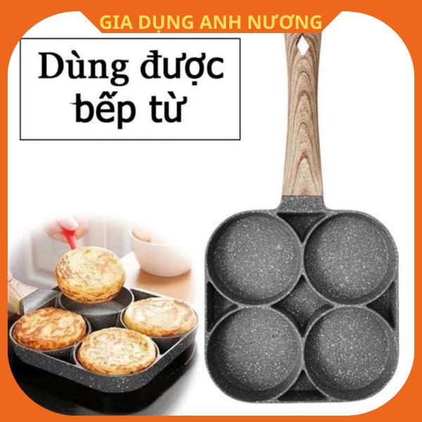  Chảo chiên rán trứng làm bánh 4 ngăn chống dính khuôn chảo hình tròn và hình tim ngôi sao dùng cho mọi loại bếp 