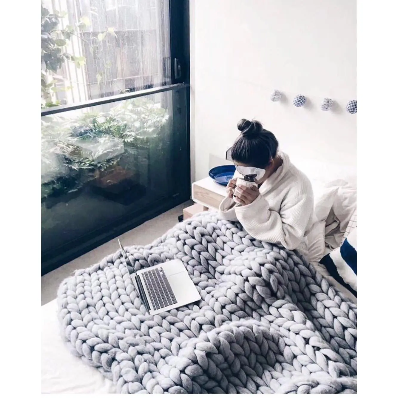 Factory Direct Sales Merino Wool Blanket Hand-Woven Super Coarse Yarn Blanket Arm Knitted Air Conditioning Blanket