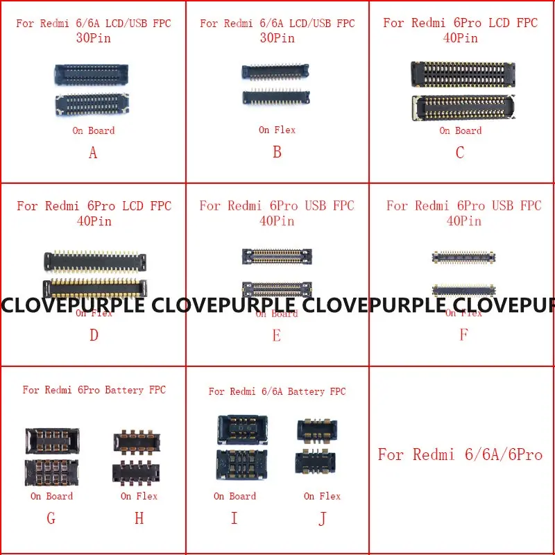 2X 30 40pin LCD Display Screen FPC Connector For Xiaomi Redmi 6 6A/6 Pro/6Pro Battery USB Charger Charging Port On Board