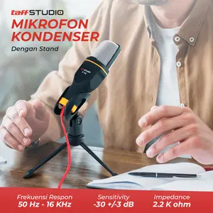 Mikrofon Kondenser 3.5mm Omnidirectional Podcast with Stand - OMSK4YBK - Black