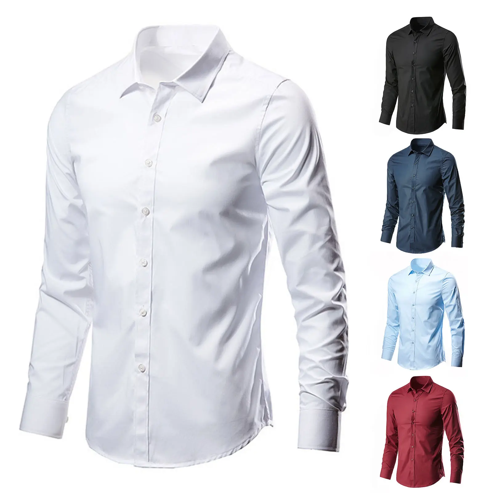 Men Shirt Long Sleeve Solid Color Button Single-breasted Cardigan Dress-up Casual Lapel Men Spring Shirt for Daily Wear