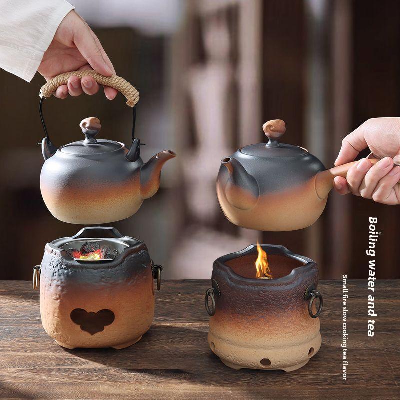 Bếp đốt trà sôi và trà rang, thích hợp để cắm trại, tụ tập, sưởi ấm, lửa than, bếp than ngoài trời, nồi gốm, bộ nồi trà, để sử dụng trong gia đình Camping 3