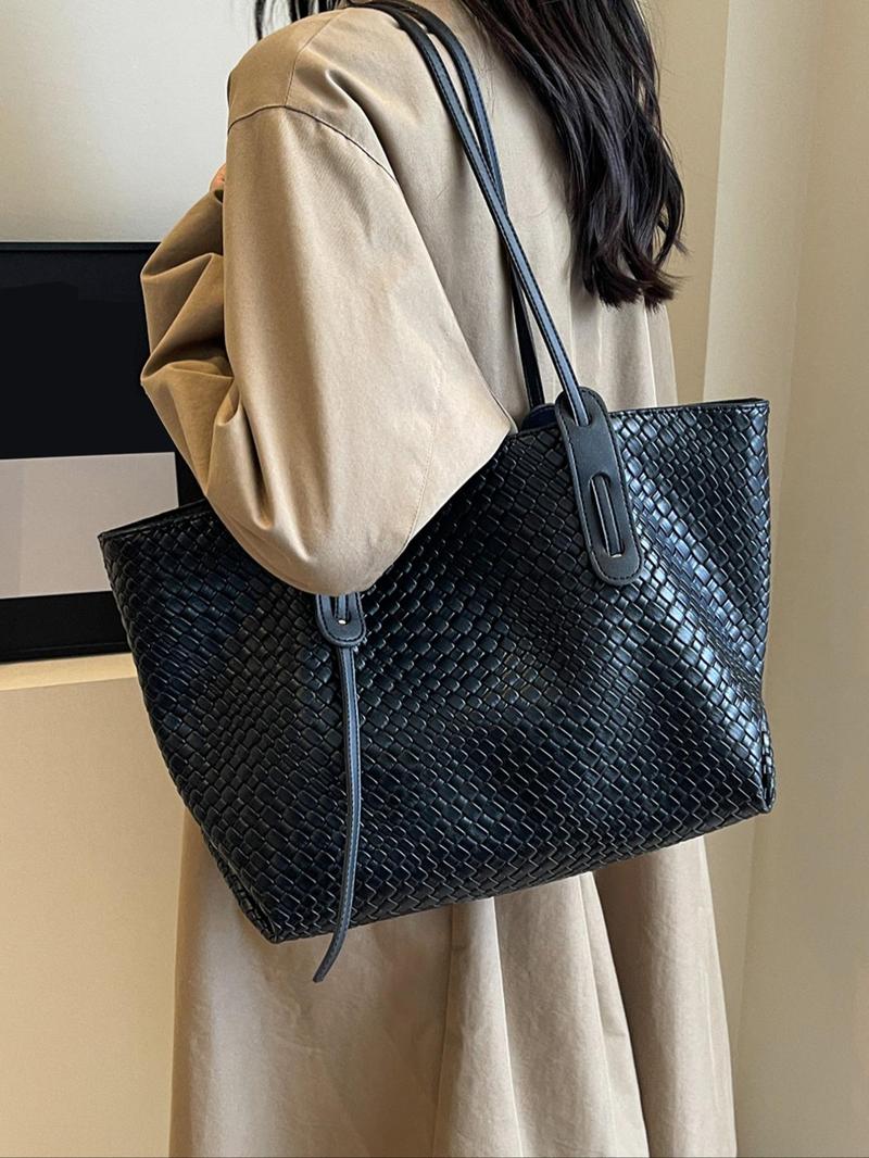 Product Introduction of Women's Fashionable Plain Color Tote Bag, 2025 New Style Casual Versatile Large Capacity Shoulder Bag for Daily Used, Trendy High-quality Daily Commuting Bag 7