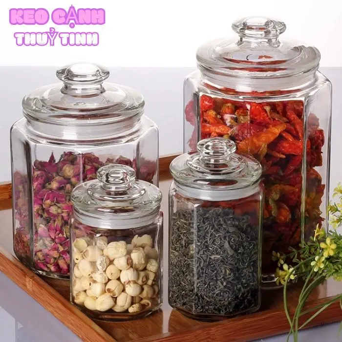 Hủ thủy tinh cao cấp nắp thủy tinh, hủ thủy tinh 380ml,550ml,900ml,1500ml,2000ml,3000ml - Phương Trang