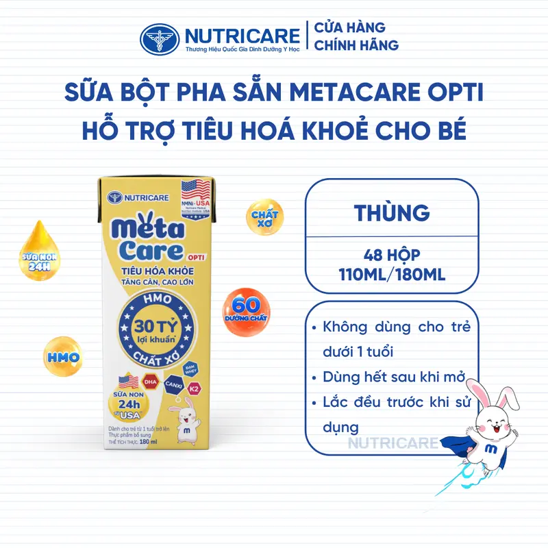 Thùng 48 Hộp Sữa Bột Pha Sẵn METACARE OPTI Nutricare Sữa Non 24h Bé Tiêu Hoá Khoẻ Tăng Cân Cao Lớn Tăng Cường Đề Kháng 4