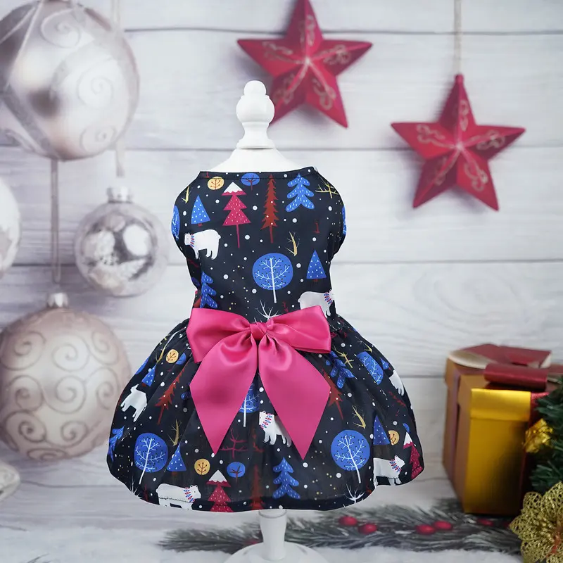 Festive Pet Dress Collection Christmas Print Skirt And Vest Combo For Dogs B C D E)