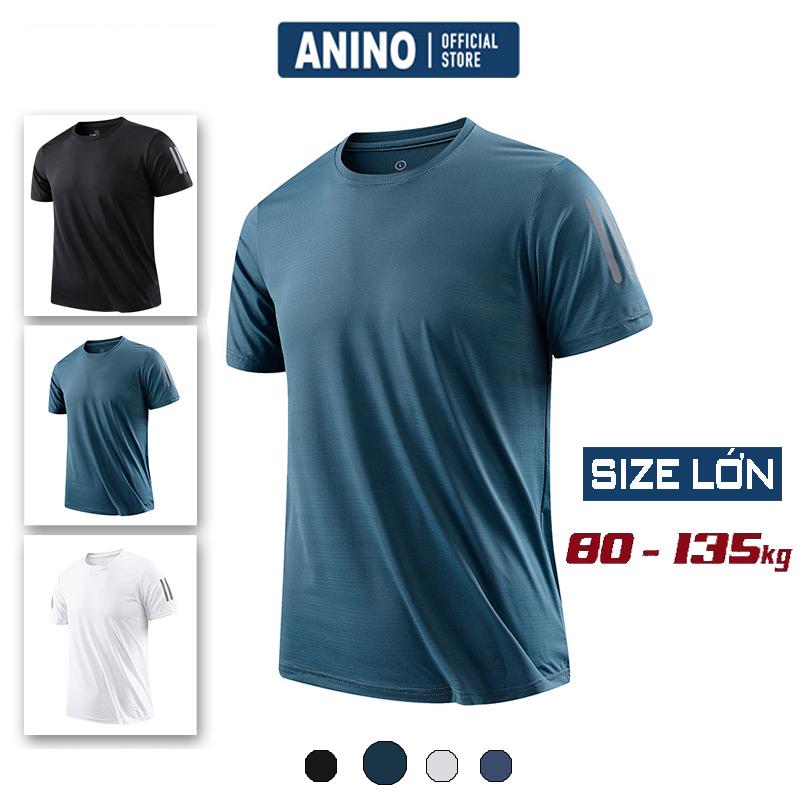 ( 80-140kg ) Áo Thun Thể Thao Nam Big Size Anino Cổ Tròn Vải Thun Lạnh Thông Hơi Co Dãn 4 Chiều Cho Người Béo Menswear Đen