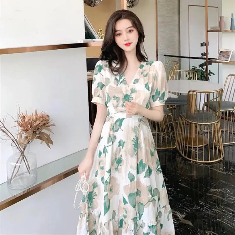 Váy Dài Phong Cách Hepburn, Ngọt Ngào Và Ngông Ngạo, Váy Hoa Ngọt Ngào Cho Phụ Nữ, Váy Dài Đến Mắt Cá Chân, Phong Cách Mori Cổ Tích, Hàng Mới Về Mùa Hè 2025